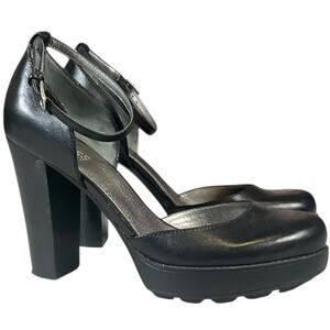 Guess Marciano Y2K Black Leather Platform Ankle Strap Chunky Block Pumps 8.5